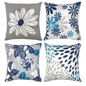 New set of four 18 x 18
4Different flower floral patterns
Slate gray,white,blue